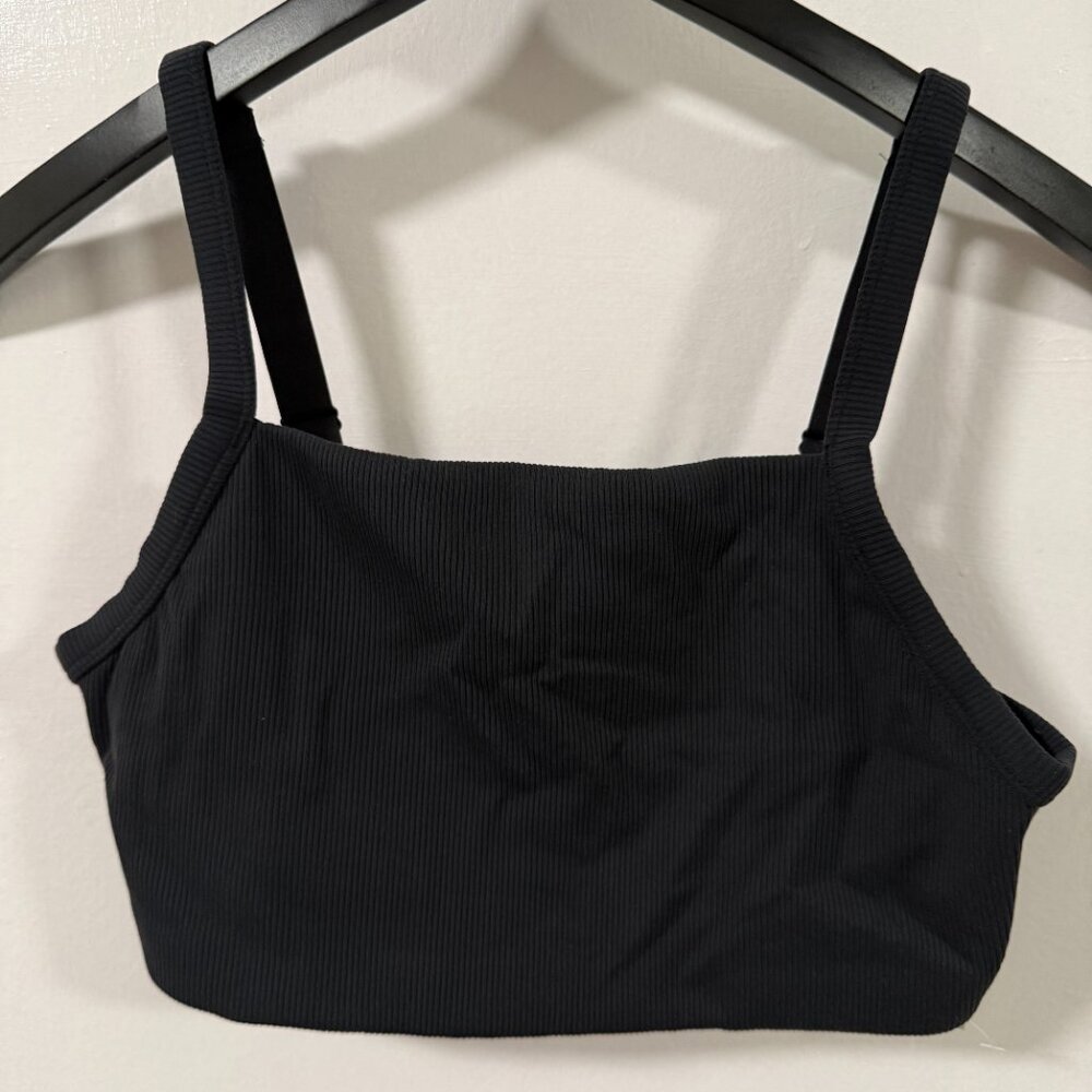 Aerie Black Ribbed Stretch Wireless Lined Medium Support Bralette Sport Bra